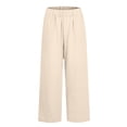 thumbnail image 4 of HKYNLAG Cotton Linen Pants Women Summer Boho Dressy Casual Straight Leg Capri Pants Elastic Waist Beach Trousers with Pockets Khaki 3XL, 4 of 6