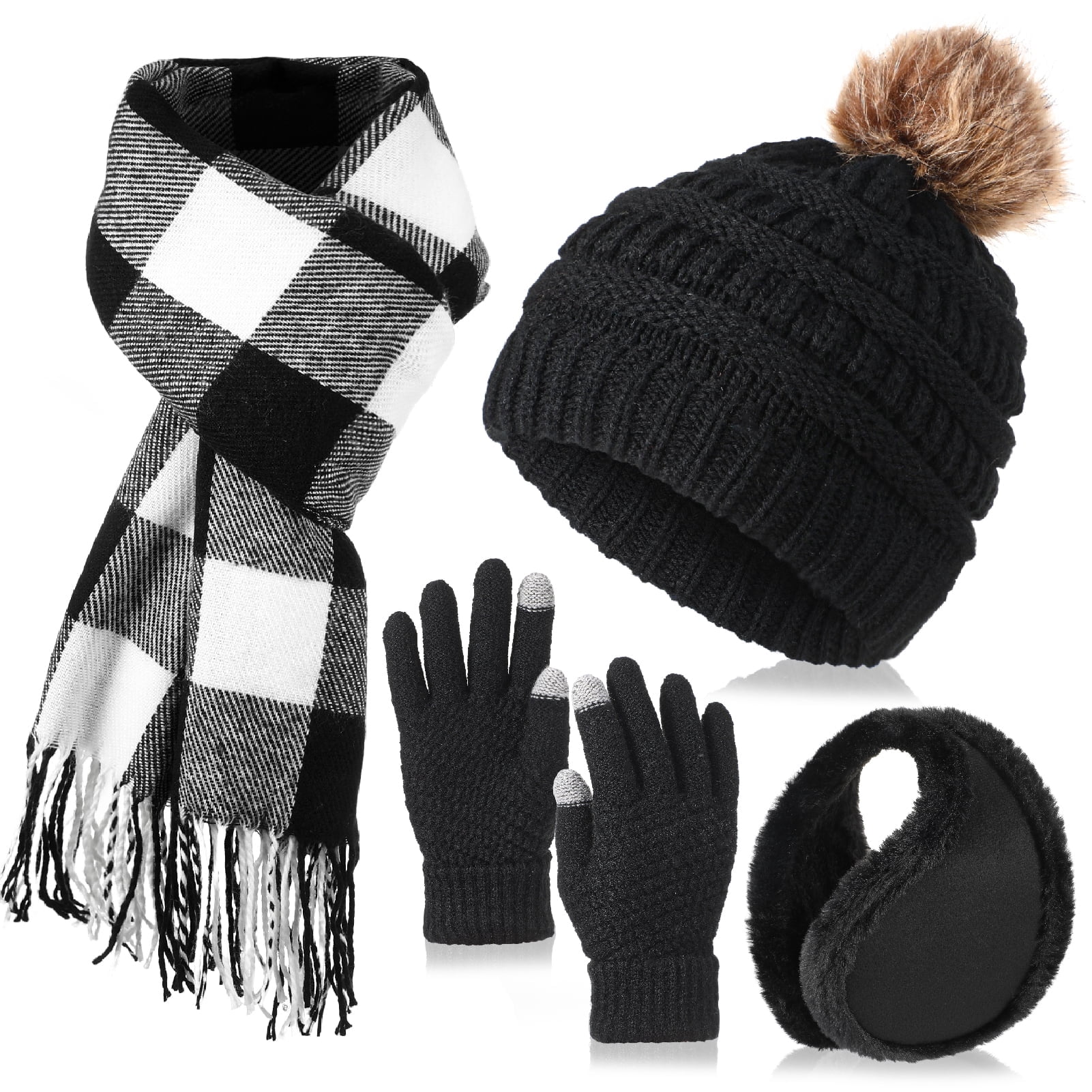 KOITHOT 3 Pieces Women Winter Hat Gloves Scarf Set, Soft 