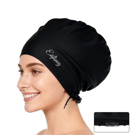 Adjustable Large Swim Cap for Women Men, Waterproof Silicone Swimming Caps Ideal for Long Hair, Thick Curly Hair & Dreadlocks Braids Weaves Afro Hair - Keep Hairstyle Unchanged-Black
