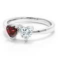 thumbnail image 2 of Gem Stone King 925 Sterling Silver Fashion Right-Hand Ring Heart Shape Red Garnet and Moissanite (1.02 Cttw, Size 9), 2 of 6