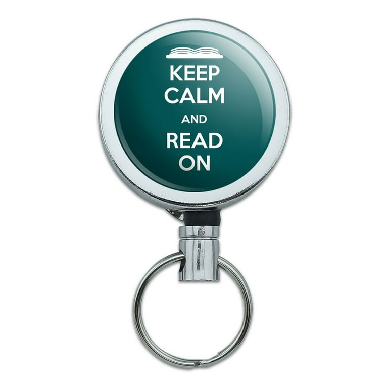 Keep Calm And Read On Books Retractable Belt Clip Badge Key Holder