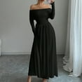 thumbnail image 4 of Women's One Shoulder Long Sleeve Dress, French Style Belted Waist Midi Dress, Elegant Evening Dress for Weddings or Galas, Black - L, 4 of 6