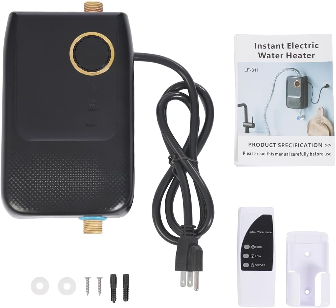 Tankless Water Heater Electric, Instant Hot Water Heater Under Sink with Remote, 3000W 110V On Demand Mini Water Heater for RV Kitchen Bathroom (Black)
