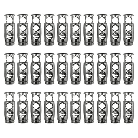 30PCS Metal Cord Locks for Drawstrings, Spring Cord Lock Toggles Stopper Clamp 2 Holes Adjustable Slider End Fastener for Paracord Outdoor Bag Shoes Backpack, Black