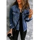 thumbnail image 2 of ABPHQTO Chaqueta vaquera desgastada con botones y dobladillo sin rematar con solapa azul de mujer, 2 of 5