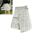 thumbnail image 3 of High Waist Button Front Skirt Fashionable Irregular Women Plaid Tweed Wrap Skirt for Spring, 3 of 8