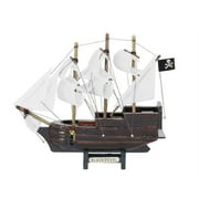 Handcrafted Model Ships 6 x 2 x 7 in. Wooden Black Pearl White Sails Model Pirate Ship