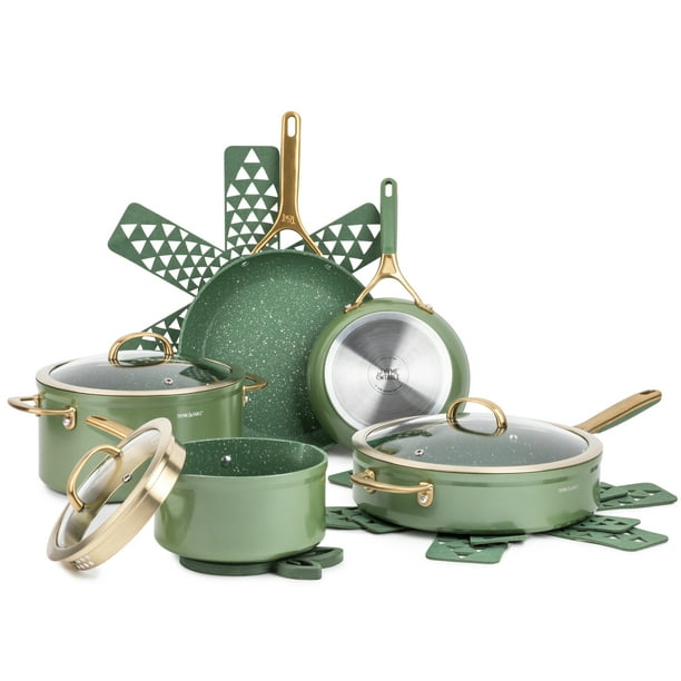 Thyme & Table Nonstick 12 Piece Supreme Cookware Set, Olive