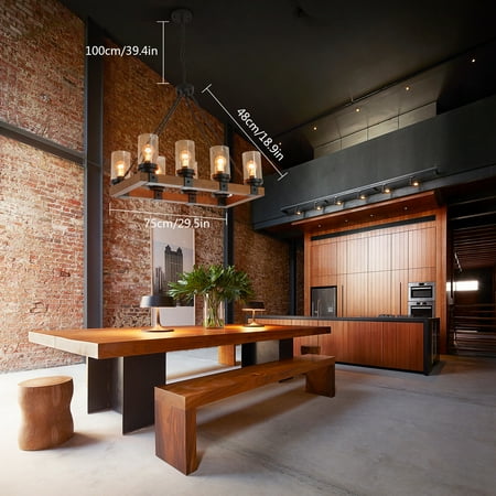 

8-Lights Farmhouse Kitchen Island Light Pendant Chandelier Ceiling Fixtures Wood