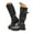 Black, variant on Women's Knee High Riding Boots Buckle Motorcycle Biker Boot Vintage Rivet Wide Calf Winter Shoes