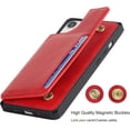 thumbnail image 3 of Compatible with iPhone 14 Plus Luxury PU Leather Case with Card Holder,Cash Slots,Stand Function Back Wallet Case Flip Wrist Strap Double Magnetic Clasp Case for iPhone 14 Plus 6.7",Red, 3 of 7