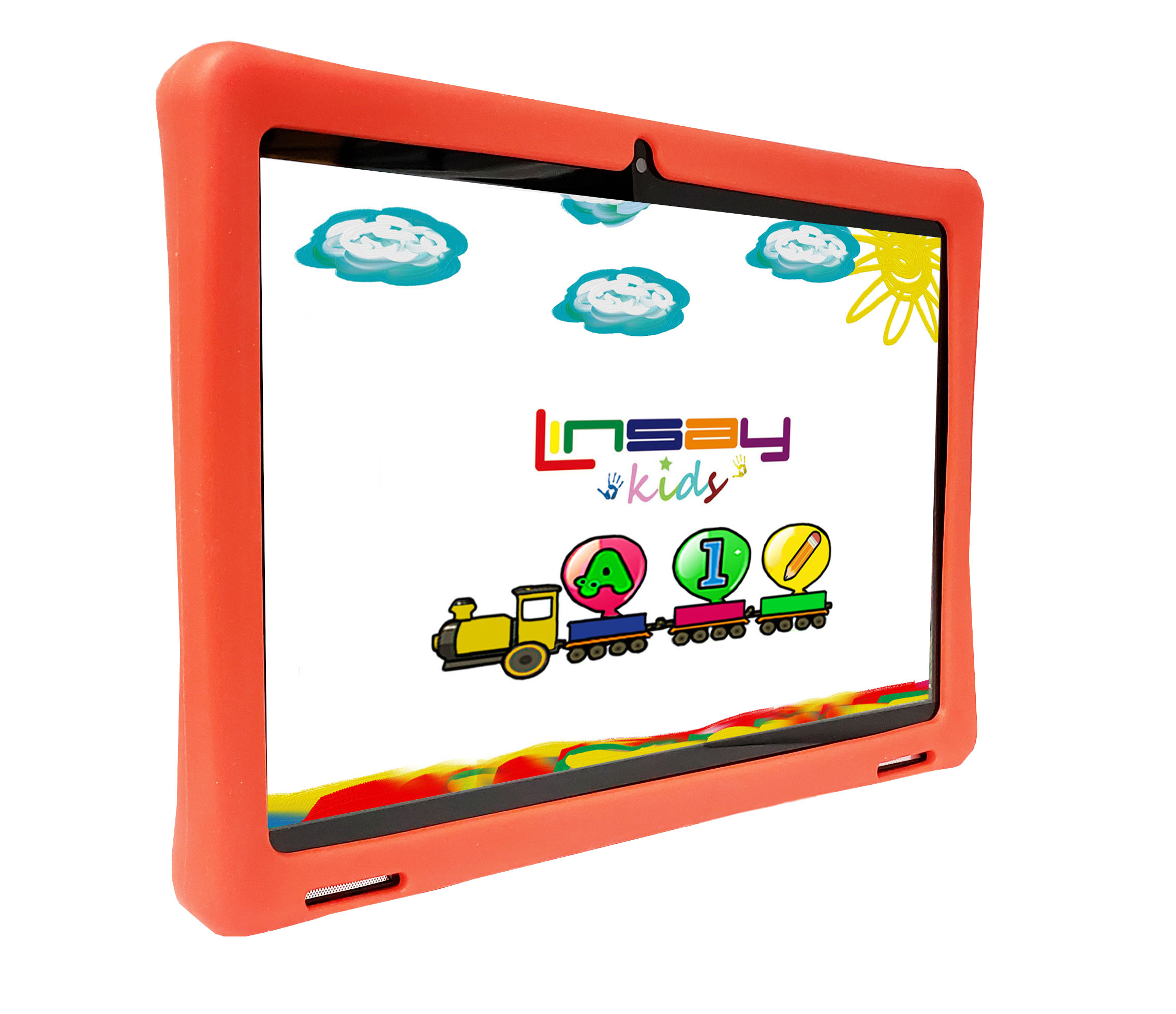 LINSAY 10.1'' Octa Core 4GB RAM 128GB Android 15 Wi-Fi Tablet for kids, Camera, Apps, Games, Learning Tab for Children with Red Kid Defender Case, Pop Holder and Pen Stylus