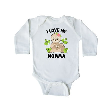 

Inktastic Cute Sloth I Love My Momma with Green Leaves Gift Baby Boy or Baby Girl Long Sleeve Bodysuit