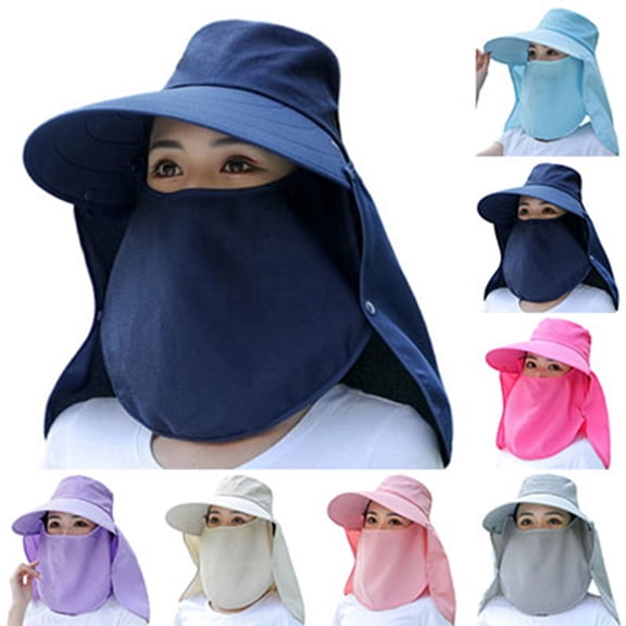 XINPING Women's Full Face Neck Cover Sun Hat, Breathable UV Protection Wide Brim Cap with Detachable for Gardening, Beach and Outdoor Activities