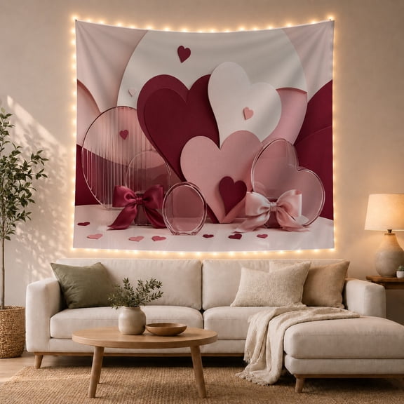 Red Heart Gemstone and Roses Tapestry Wall Hanging