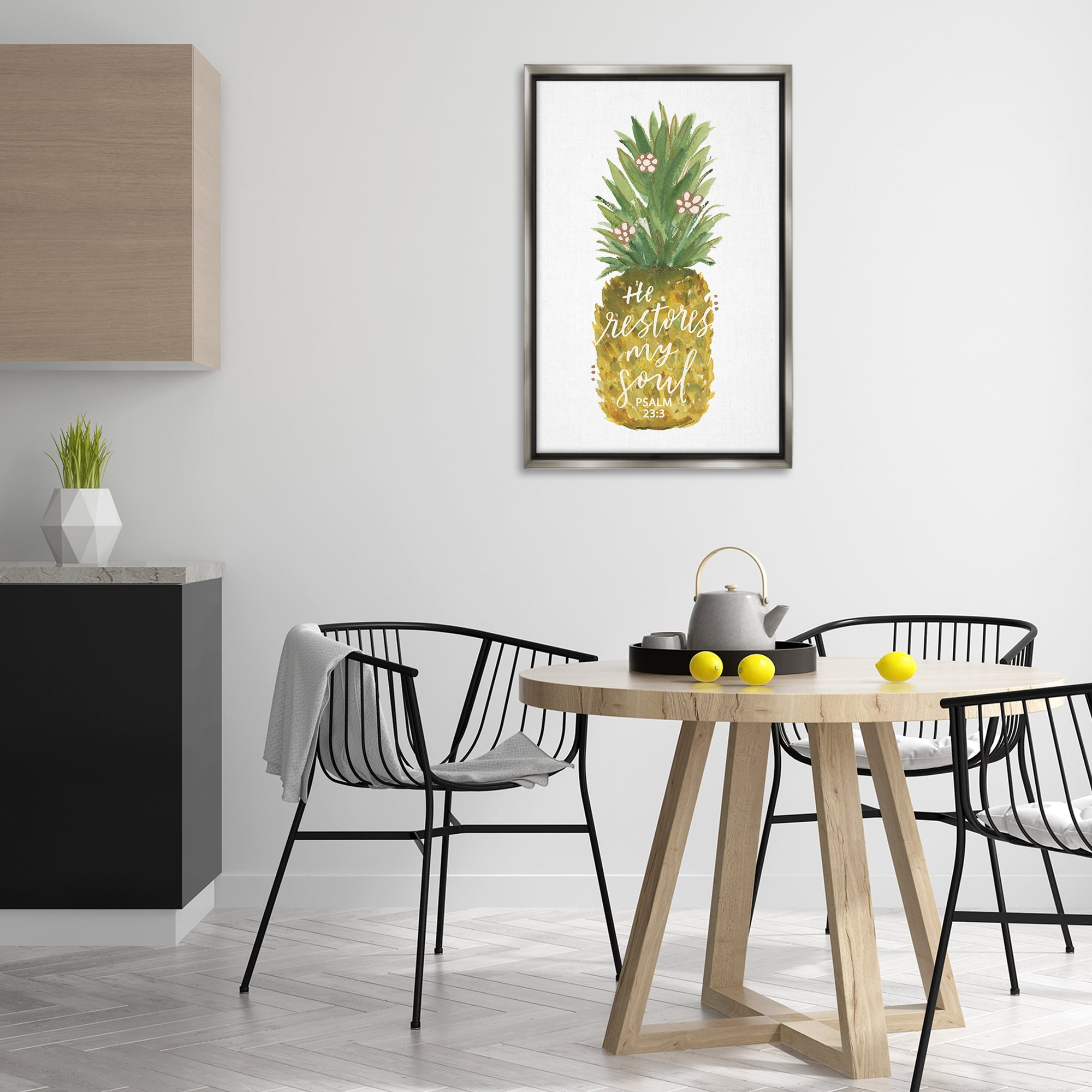 Stupell Industries Restores My Soul Pineapple Religious & Spiritual Painting Gray Floater Framed Canvas Art Print Wall Art, 21 x 31