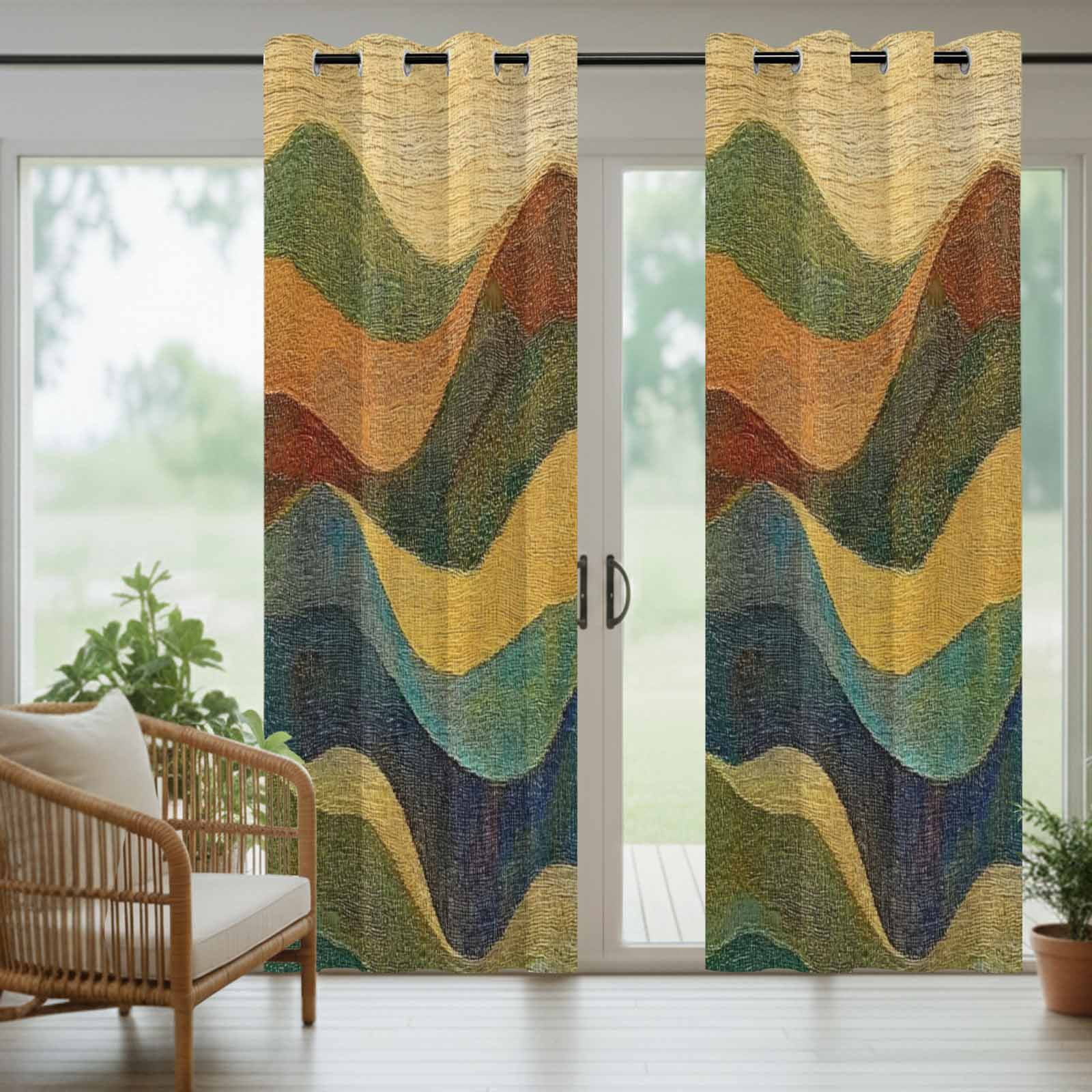 Outdoor Curtains for Patio Waterproof, Vintage Green Yellow Windproof Pravicy Outside Porch Blackout Curtain, Farmhouse Retro Art Sun Blocking Grommets Curtains for Cabana Gazebo 54"x108"
