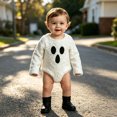 thumbnail image 5 of sususu Baby Girl Halloween Outfit Ghost Bubble Romper Newborn Bodysuit Infant Fall Winter Clothes (White,18-24 Months), 5 of 9