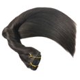 thumbnail image 3 of Eufficco Real Human Hair Lace Clip In Hair Extensions Thick Ends Color Off Black #1b 14inch 100g Remy Hair Extensions Silky Soft Straight Double Wefted Lace Backed Clip On Human Hair Extensions, 3 of 5