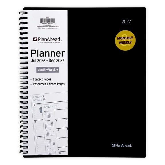 PlanAhead Home Office Monthly Weekly Planner, Large 9" x 11", 18-Month: Jul 2026-Dec 2027