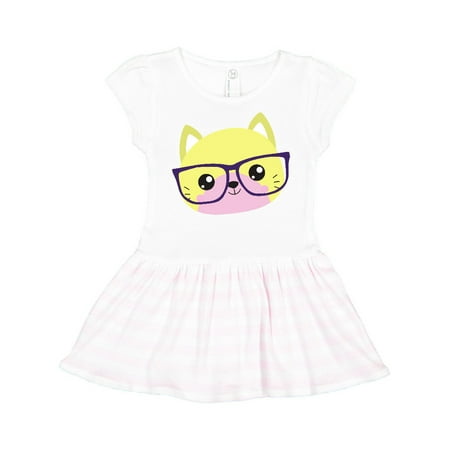 

Inktastic Yellow Cat Hipster Cat Cat With Glasses Gift Toddler Girl Dress