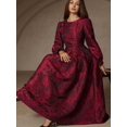 thumbnail image 5 of Multicolor Jacquard Round Neck Long Sleeve Waist-Gathered A-Line Midi Dress For Women, 5 of 6