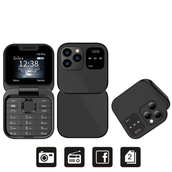 Broisae i16pro Mini Flip 2G GMS Mobile Phone 1.77 '' Screen 2 SIM Camera Flashlight Blacklist Speed Dial Magic Voice FM Radio Foldable Cellphone