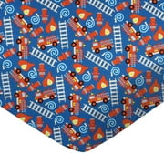 SheetWorld Fitted 100% Cotton Percale Play Yard Sheet Fits BabyBjorn Travel Crib Light 24 x 42, Fire Trucks Blue