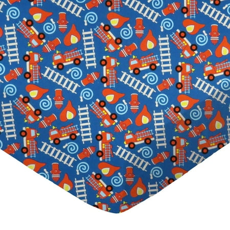 SheetWorld Fitted 100% Cotton Percale Play Yard Sheet Fits BabyBjorn Travel Crib Light 24 x 42, Fire Trucks Blue