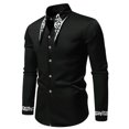 thumbnail image 1 of Blusa y camisa de manga larga con cuello vuelto para hombre, informal, con bordado, estampado, botones a la moda, blusa de manga larga con cuello vuelto, blusa de poliéster para hombre, 1 of 8