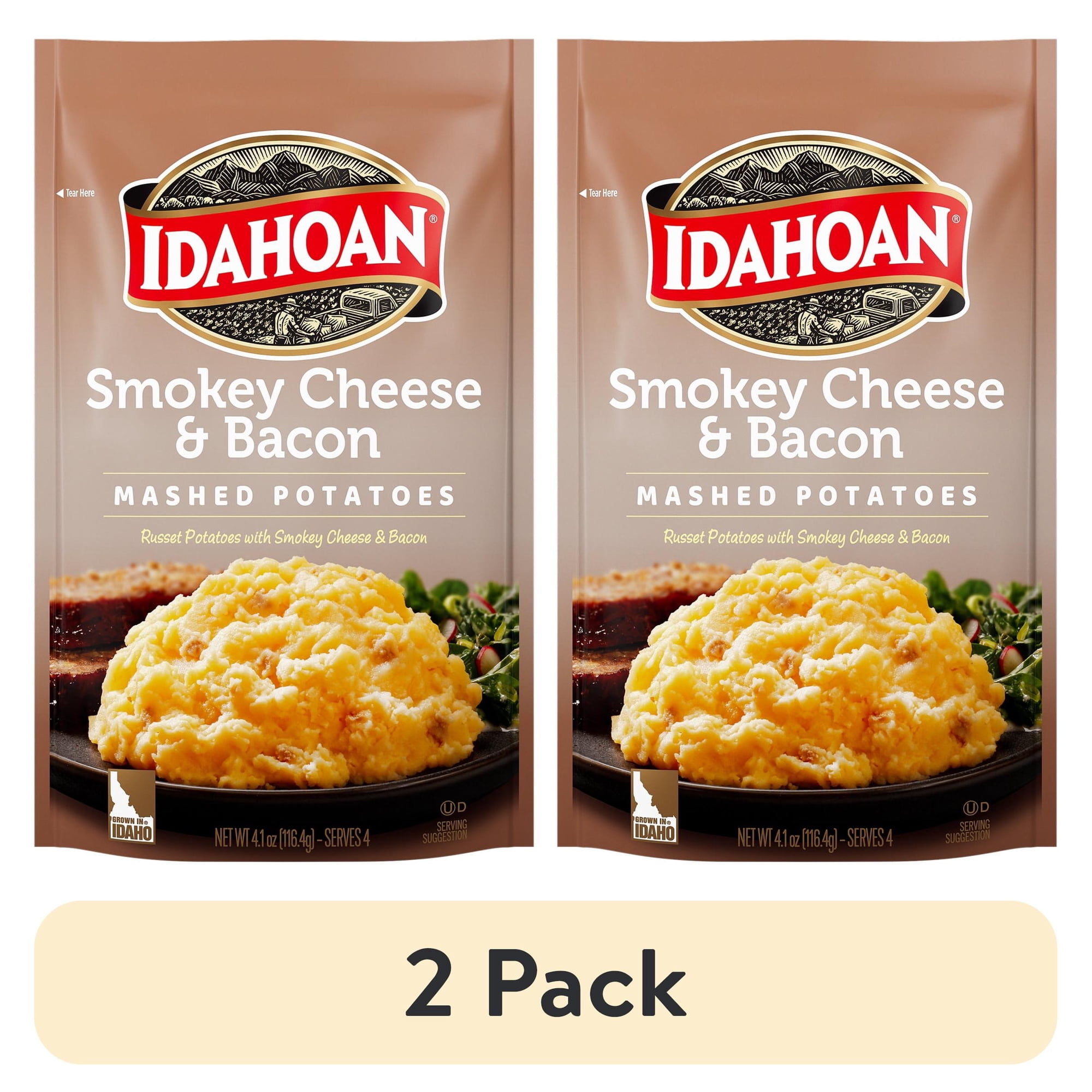 (2 pack) Idahoan Smokey Cheese & Bacon Mashed Potatoes, 4 oz Pouch