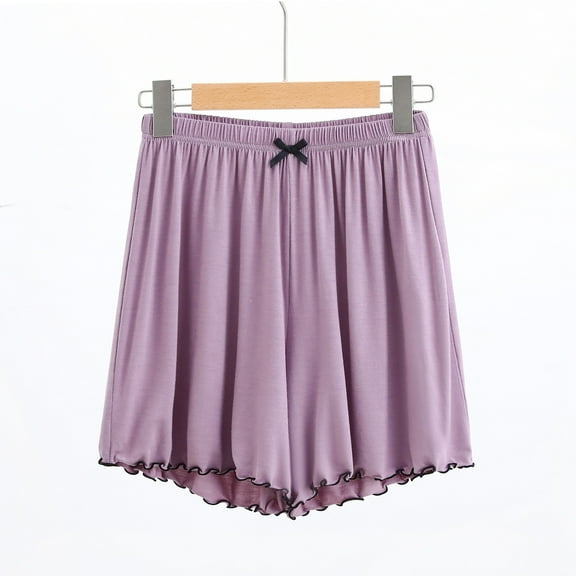 LEBONYARD Womens Shorts Plus Size,Women's Shorts with a Fresh and Trendy Design,Women's Summer Wide Leg High Waist Outing Bandage Solid Short Pants Purple M