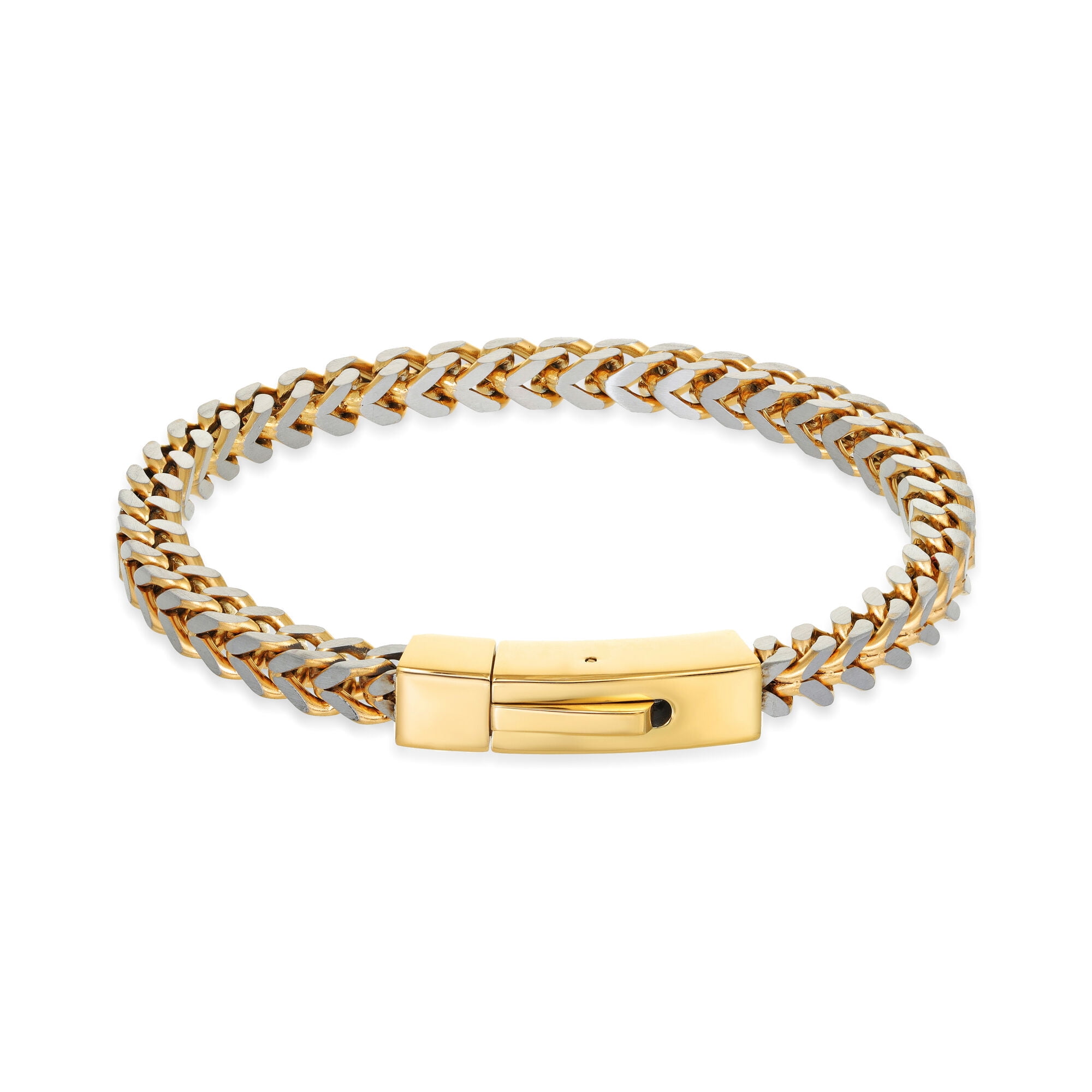 Metro Jewelry Two Tone Foxtail Chain Bracelet for Men in Stainless Steel with Yellow Gold Ion Plating - 9 Inches Long 6 mm Wide with Push Lock