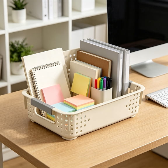 Plastic Storage Bins With Handles Stackable Organizer Containers for Kitchen Pantry Cabinet Wardrobe