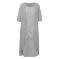 thumbnail image 4 of Gubotare 2 Piece Mother of the Bride Dresses Chiffon Lace Formal Wedding Guest Dress Long Sleeved Cardigan Layered Ruffles A Line Midi Dresses Party Matching Set,Grey XL, 4 of 6