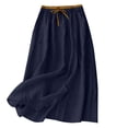 thumbnail image 2 of Womens Linen Skirt Cotton Maxi Skirt Casual Flowy Swing Elastic High Waist A-Line Split Long with Pockets, 2 of 9