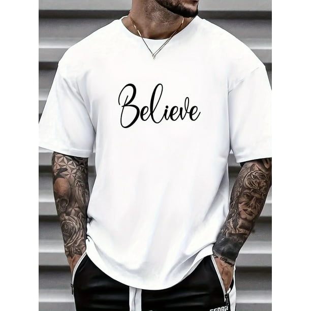 Letters Print Tops, Men's T-shirt, Summer Trendy Casual Short Sleeve Tees, Outdoor Sports Clothing, Big & Tall Guys, Leisurewear Tee For Adult, Men, Women, Teen, Teenager, Adolescent, Youth
