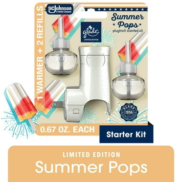 Glade PlugIns Refills Air Freshener Starter Kit, Summer Pops, 1.34 Fl oz., 1 Warmer   2 Refills