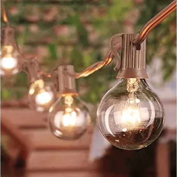 50Ft Outdoor Patio String Lights with 53 Clear Globe G40 Bulbs,Patio Porch Backyard Deck Bistro Gazebos Pergolas Balcony Wedding Gathering Parties, Brown Wire