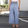 thumbnail image 5 of Hearthz Gingham Plaid Womens Wide Leg Pants Elastic Smocked Waist Womens Cropped Pants Flowy Baggy Womens Flowy Pants Blue L, 5 of 7
