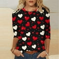 thumbnail image 6 of Valentines Shirts for Women Plus Size S-5XL Cute Hearts Print 3/4 Sleeve Crewneck Tshirts Tunic Tops Holiday (XL, Black 01), 6 of 6