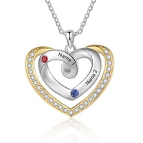 Mementos Personalized Rhodium Plated Brass Family Necklace for Women(Mom) with 2 Birthstones Names