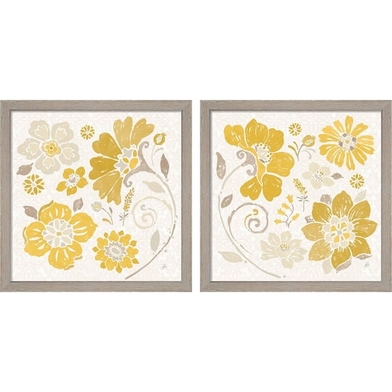 Great Art Now Spanish Impressions Yellow by Daphne Brissonnet, 2 Piece Framed Art Set Each 13"W x 13H