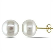 Paris Jewelry 10K Yellow Gold 10 mm White Pearl Button Stud Earrings