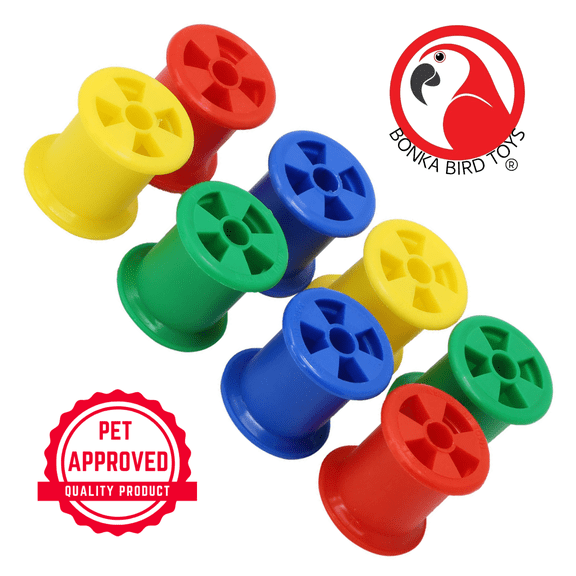 Bonka Bird Toys 1490 Colored Plastic Bobbin Spools Quantity: 8 Pack.