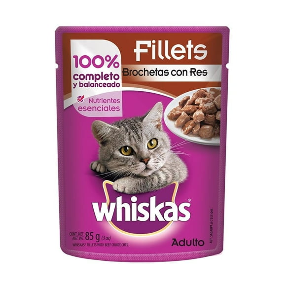 Alimento para Gato Whiskas Adulto Fillets Brochetas con Res 85 g