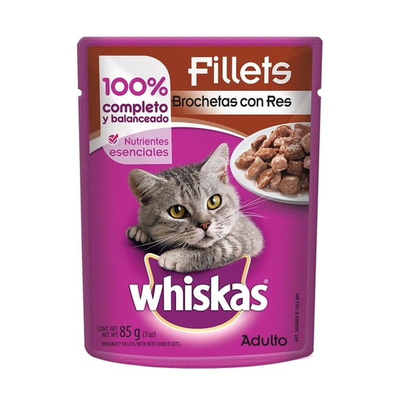 Alimento para Gato Whiskas Adulto Fillets Brochetas con Res 85 g