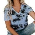 thumbnail image 3 of TIHLMK Women Shirts and Blouses Blue Womens Fashion Gradient Color V-Neck Printing Short Sleeve T-shirt Tops Blouse Gift for Womens Tops, 3 of 6