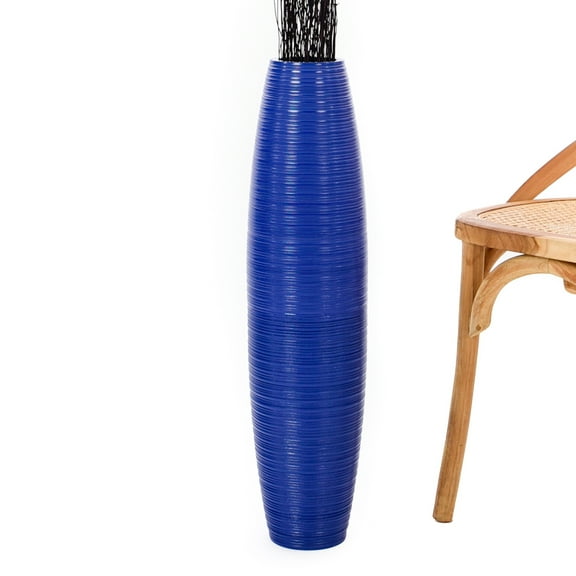 Leewadee Large Blue Home Decor Floor Vase - Wooden 26 inch Tall Farmhouse Decor Flower Holder For Fake Plant And Pampas Grass