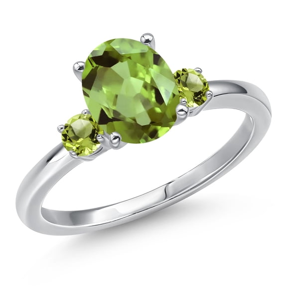 Gem Stone King 14K White Gold Green Peridot Engagement Ring for Women | 2.34 Cttw | Oval 9X7MM | Gemstone August Birthstone | Size 5